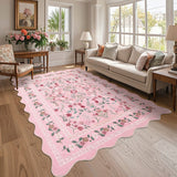 Garvee Floral Area Rug with Unique Shape - Rustic Natural Design Non-Slip Machine Washable Rug, Soft Bohemian Rug - Pink