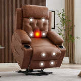 Garvee Power Lift Recliner Chair for Elderly with Massage and Lumbar Heating, PU Leather Electric Lift Reclining Single Sofa with Side Pockets, 2 Cup Holders for Mobility Impaired, Brown - Brown