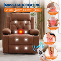 Garvee Power Lift Recliner Chair for Elderly with Massage and Lumbar Heating, PU Leather Electric Lift Reclining Single Sofa with Side Pockets, 2 Cup Holders for Mobility Impaired, Brown