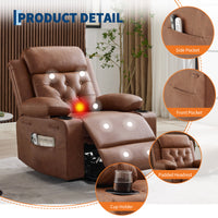 Garvee Power Lift Recliner Chair for Elderly with Massage and Lumbar Heating, PU Leather Electric Lift Reclining Single Sofa with Side Pockets, 2 Cup Holders for Mobility Impaired, Brown