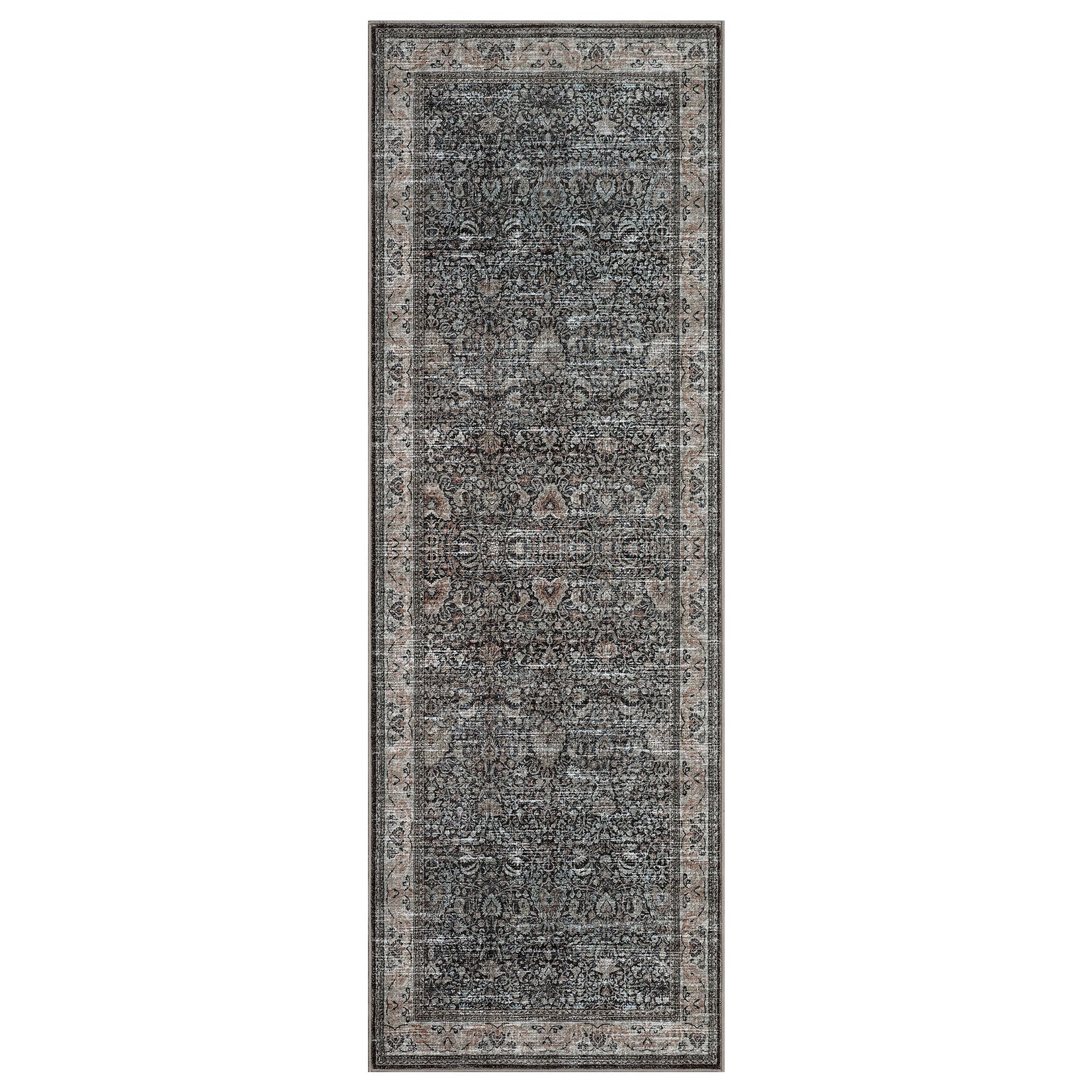 Garvee Washable Runner Rugs, Reddish Brown 2'X6' Antique Distressed Long Rug, Modern Non Slip Stain Resistant Vintage Print Accent Carpet for Living Room Bedroom Dining Office Farmhouse Hallway Entryway