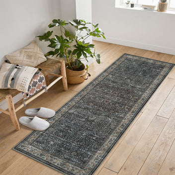 Garvee Washable Runner Rugs, Reddish Brown 2'X6' Antique Distressed Long Rug, Modern Non Slip Stain Resistant Vintage Print Accent Carpet for Living Room Bedroom Dining Office Farmhouse Hallway Entryway