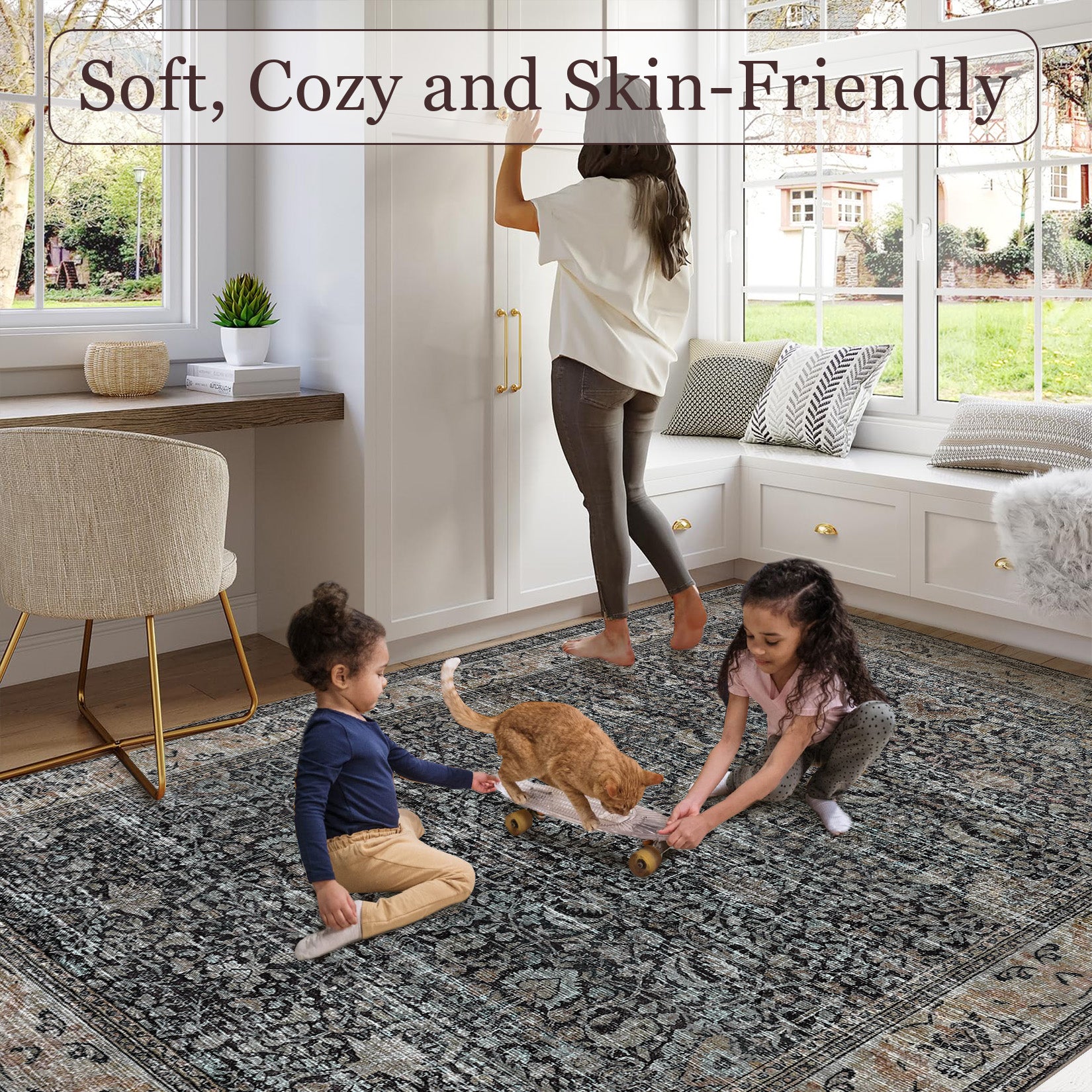 Garvee Washable Runner Rugs, Reddish Brown 2'X6' Antique Distressed Long Rug, Modern Non Slip Stain Resistant Vintage Print Accent Carpet for Living Room Bedroom Dining Office Farmhouse Hallway Entryway