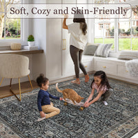 Garvee Washable Runner Rugs, Reddish Brown 2'X6' Antique Distressed Long Rug, Modern Non Slip Stain Resistant Vintage Print Accent Carpet for Living Room Bedroom Dining Office Farmhouse Hallway Entryway