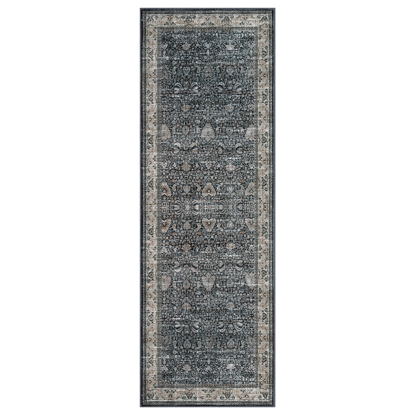 Garvee Washable Runner Rugs, Black 2'X6' Antique Distressed Long Rug, Modern Non Slip Stain Resistant Vintage Print Accent Carpet Floor Mat for Living Room Bedroom Dining Office Farmhouse Hallway Entryway