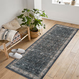 Garvee Washable Runner Rugs, Black 2'X6' Antique Distressed Long Rug, Modern Non Slip Stain Resistant Vintage Print Accent Carpet Floor Mat for Living Room Bedroom Dining Office Farmhouse Hallway Entryway - Black