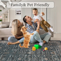 Garvee Washable Runner Rugs, Black 2'X6' Antique Distressed Long Rug, Modern Non Slip Stain Resistant Vintage Print Accent Carpet Floor Mat for Living Room Bedroom Dining Office Farmhouse Hallway Entryway