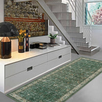 Garvee Washable Runner Rugs, Green 2'X6' Antique Distressed Long Rug, Modern Non Slip Stain Resistant Vintage Print Accent Carpet Floor Mat for Living Room Bedroom Dining Office Farmhouse Hallway Entryway