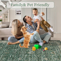 Garvee Washable Area Rugs, Green 5'X7' Antique Distressed Large Rug for Living Room, Modern Non Slip Stain Resistant Vintage Print Accent Carpet Floor Mat for Bedroom Dining Office Farmhouse