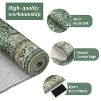 Garvee Washable Area Rugs, Green 5'X7' Antique Distressed Large Rug for Living Room, Modern Non Slip Stain Resistant Vintage Print Accent Carpet Floor Mat for Bedroom Dining Office Farmhouse