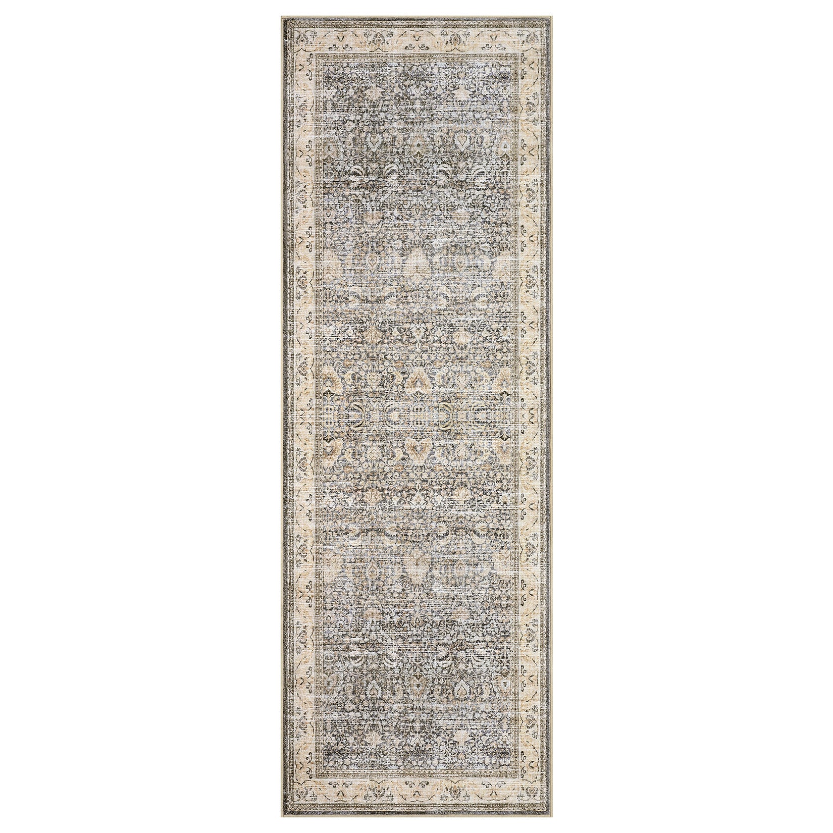 Garvee Washable Runner Rugs, Beige Yellow 2'X6' Antique Distressed Long Rug, Modern Non Slip Stain Resistant Vintage Print Accent Carpet for Living Room Bedroom Dining Office Farmhouse Hallway Entryway