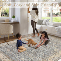 Garvee Washable Runner Rugs, Beige Yellow 2'X6' Antique Distressed Long Rug, Modern Non Slip Stain Resistant Vintage Print Accent Carpet for Living Room Bedroom Dining Office Farmhouse Hallway Entryway