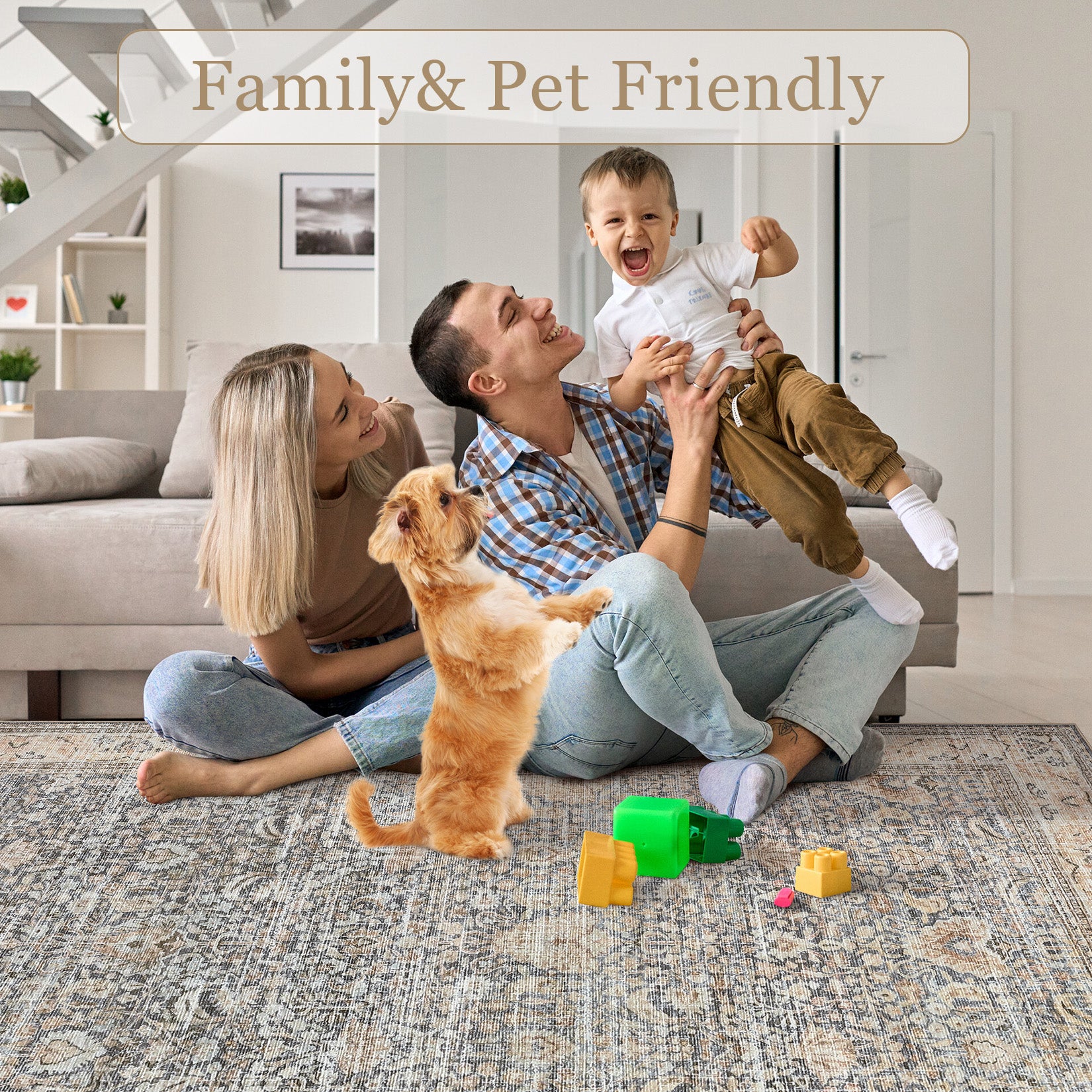 Garvee Washable Runner Rugs, Beige Yellow 2'X6' Antique Distressed Long Rug, Modern Non Slip Stain Resistant Vintage Print Accent Carpet for Living Room Bedroom Dining Office Farmhouse Hallway Entryway