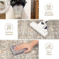 Garvee Washable Runner Rugs, Beige Yellow 2'X6' Antique Distressed Long Rug, Modern Non Slip Stain Resistant Vintage Print Accent Carpet for Living Room Bedroom Dining Office Farmhouse Hallway Entryway