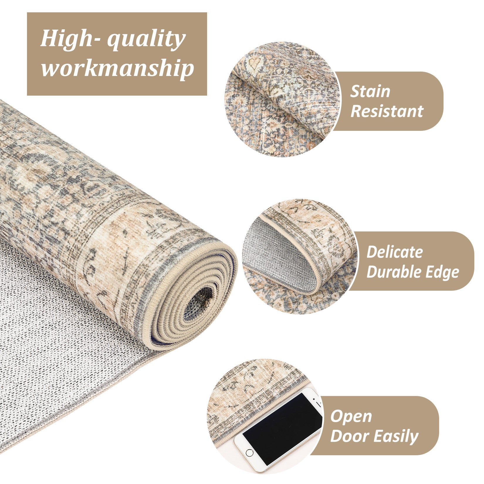 Garvee Washable Runner Rugs, Beige Yellow 2'X6' Antique Distressed Long Rug, Modern Non Slip Stain Resistant Vintage Print Accent Carpet for Living Room Bedroom Dining Office Farmhouse Hallway Entryway