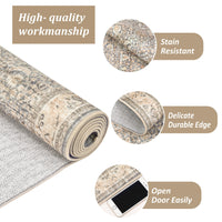 Garvee Washable Runner Rugs, Beige Yellow 2'X6' Antique Distressed Long Rug, Modern Non Slip Stain Resistant Vintage Print Accent Carpet for Living Room Bedroom Dining Office Farmhouse Hallway Entryway