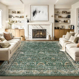 Garvee Washable Area Rugs, Green 5'X7' Antique Distressed Large Rug for Living Room, Modern Non Slip Stain Resistant Vintage Print Accent Carpet Floor Mat for Bedroom Dining Office Farmhouse - Green