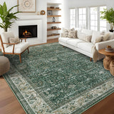 Garvee Washable Area Rugs Green 9'X12' Antique Distressed Large Rug for Living Room Non Slip Stain Resistant Vintage Print Carpet - Green