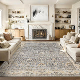 Garvee Washable Area Rugs, Beige Yellow 10X13 Antique Distressed Large Rug for Living Room, Modern Non Slip Stain Resistant Vintage Print Accent Carpet Floor Mat for Bedroom Dining Office Farmhouse - Beige Yellow