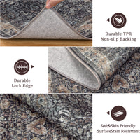 Garvee Washable Runner Rugs, Reddish Brown 2'X6' Antique Distressed Long Rug, Modern Non Slip Stain Resistant Vintage Print Accent Carpet for Living Room Bedroom Dining Office Farmhouse Hallway Entryway