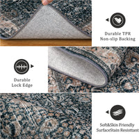 Garvee Washable Runner Rugs, Black 2'X6' Antique Distressed Long Rug, Modern Non Slip Stain Resistant Vintage Print Accent Carpet Floor Mat for Living Room Bedroom Dining Office Farmhouse Hallway Entryway