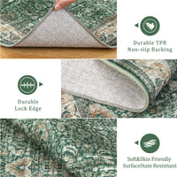 Garvee Washable Area Rugs, Green 5'X7' Antique Distressed Large Rug for Living Room, Modern Non Slip Stain Resistant Vintage Print Accent Carpet Floor Mat for Bedroom Dining Office Farmhouse