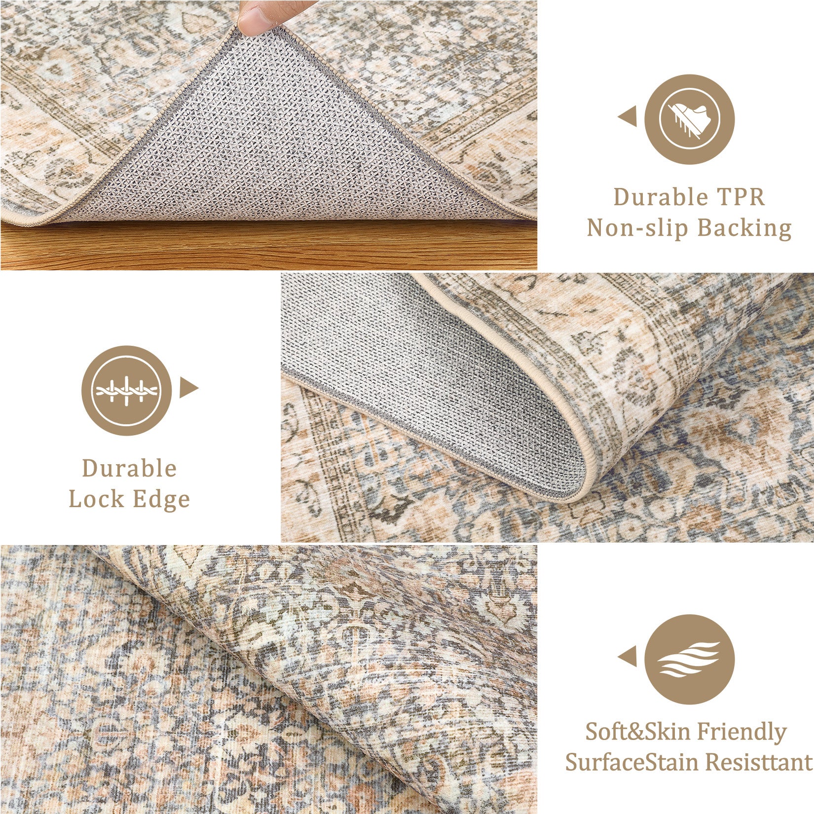 Garvee Washable Runner Rugs, Beige Yellow 2'X6' Antique Distressed Long Rug, Modern Non Slip Stain Resistant Vintage Print Accent Carpet for Living Room Bedroom Dining Office Farmhouse Hallway Entryway