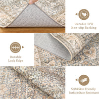 Garvee Washable Runner Rugs, Beige Yellow 2'X6' Antique Distressed Long Rug, Modern Non Slip Stain Resistant Vintage Print Accent Carpet for Living Room Bedroom Dining Office Farmhouse Hallway Entryway