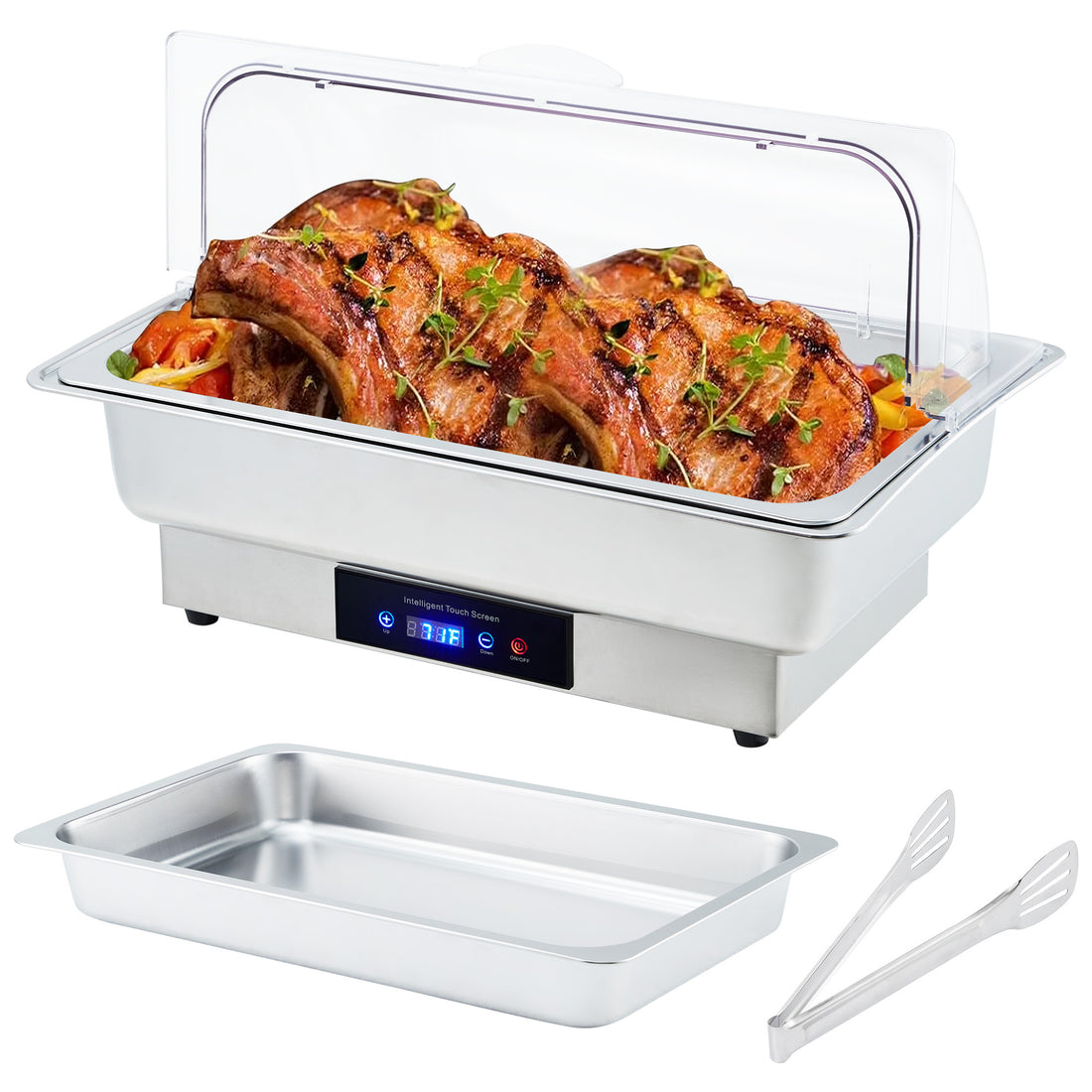 Garvee Electric Chafing Dish Buffet Set, 9 QT Stainless Steel Food Warmer with Temperature Control & Transparent Roll Top Lid, Catering Server for Parties, Banquets, Buffets, Keeping Food Warm & Fresh