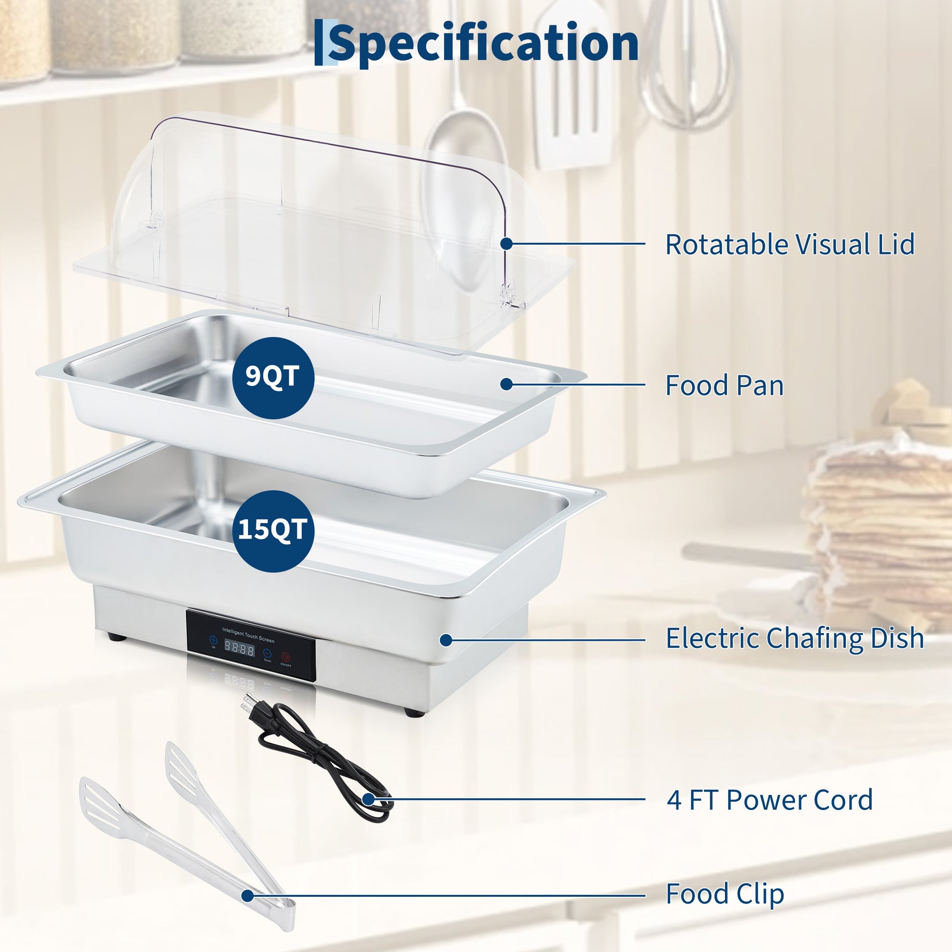 Garvee Electric Chafing Dish Buffet Set, 9 QT Stainless Steel Food Warmer with Temperature Control & Transparent Roll Top Lid, Catering Server for Parties, Banquets, Buffets, Keeping Food Warm & Fresh (Copy)