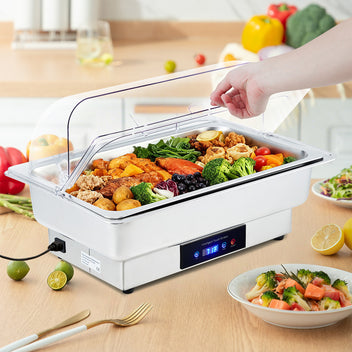 Garvee Electric Chafing Dish Buffet Set, 9 QT Stainless Steel Food Warmer with Temperature Control & Transparent Roll Top Lid, Catering Server for Parties, Banquets, Buffets, Keeping Food Warm & Fresh