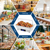 Garvee Electric Chafing Dish Buffet Set, 9 QT Stainless Steel Food Warmer with Temperature Control & Transparent Roll Top Lid, Catering Server for Parties, Banquets, Buffets, Keeping Food Warm & Fresh (Copy)
