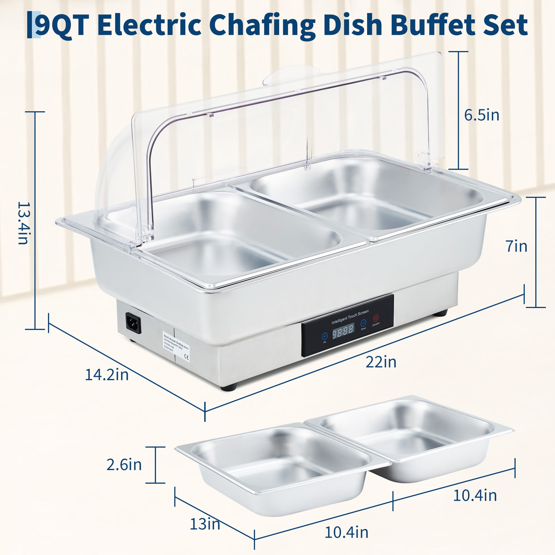 Garvee Electric Chafing Dish Buffet Set, 9 QT Stainless Steel Food Warmer with Temperature Control & Transparent Roll Top Lid, Catering Server for Parties, Banquets, Buffets, Keeping Food Warm & Fresh