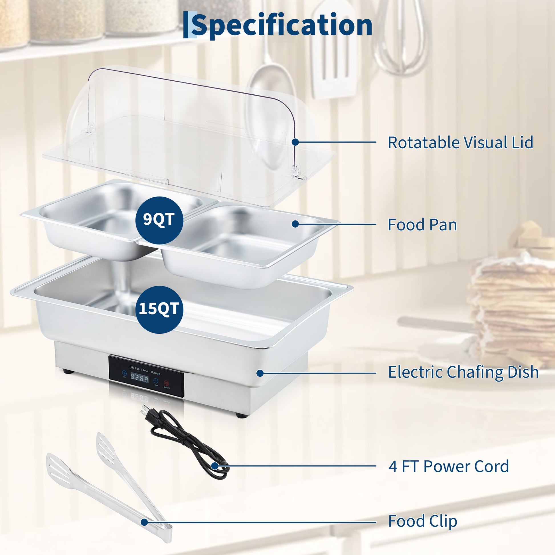 Garvee Electric Chafing Dish Buffet Set, 9 QT Stainless Steel Food Warmer with Temperature Control & Transparent Roll Top Lid, Catering Server for Parties, Banquets, Buffets, Keeping Food Warm & Fresh