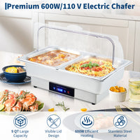 Garvee Electric Chafing Dish Buffet Set, 9 QT Stainless Steel Food Warmer with Temperature Control & Transparent Roll Top Lid, Catering Server for Parties, Banquets, Buffets, Keeping Food Warm & Fresh