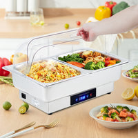 Garvee Electric Chafing Dish Buffet Set, 9 QT Stainless Steel Food Warmer with Temperature Control & Transparent Roll Top Lid, Catering Server for Parties, Banquets, Buffets, Keeping Food Warm & Fresh