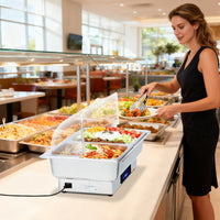 Garvee Electric Chafing Dish Buffet Set, 9 QT Stainless Steel Food Warmer with Temperature Control & Transparent Roll Top Lid, Catering Server for Parties, Banquets, Buffets, Keeping Food Warm & Fresh