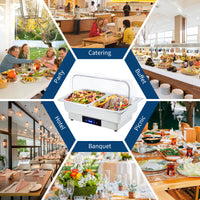 Garvee Electric Chafing Dish Buffet Set, 9 QT Stainless Steel Food Warmer with Temperature Control & Transparent Roll Top Lid, Catering Server for Parties, Banquets, Buffets, Keeping Food Warm & Fresh