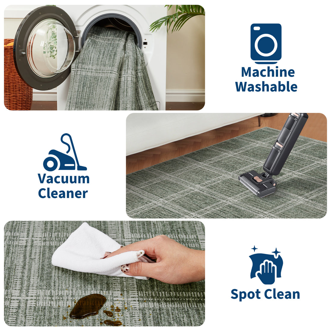 Garvee Checkered 8x10 Rugs Washable Indoor Modern Soft Non Slip Area Rug Green for Living Room Bedroom Nursery Office Home Decor