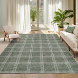 Garvee Large 9x12 Green Plaid Area Rug – Modern Washable Low Pile Geometric Carpet – Non-Slip, Mark Resistant – Indoor Floor Mat for Living Room, Bedroom, Office - Green