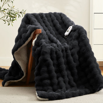 Garvee Heated Blanket Throw, Faux Fur Electric Throw with 4 Heat Settings, Soft Bubble Blanket with 4 Hours Auto-Off & Overheat Protection, for Gifts Home Couch or Bed, Dark Grey