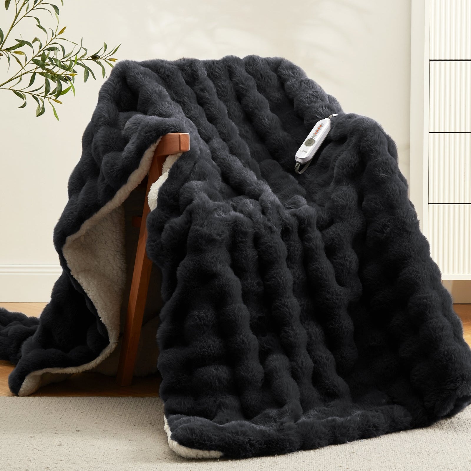 Garvee Heated Blanket Throw, Faux Fur Electric Throw with 4 Heat Settings, Soft Bubble Blanket with 4 Hours Auto-Off & Overheat Protection, for Gifts Home Couch or Bed, Dark Grey