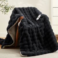 Garvee Heated Blanket Throw, Faux Fur Electric Throw with 4 Heat Settings, Soft Bubble Blanket with 4 Hours Auto-Off & Overheat Protection, for Gifts Home Couch or Bed, Dark Grey
