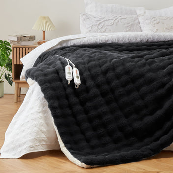 Garvee Heated Blanket King, Dual Control Faux Fur Electric Blanket with 4 Heat Settings, Soft Bubble Blanket with 8 Hour Auto-Off & Overheat Protection, for Gifts Home Couch or Bed, Dark Grey