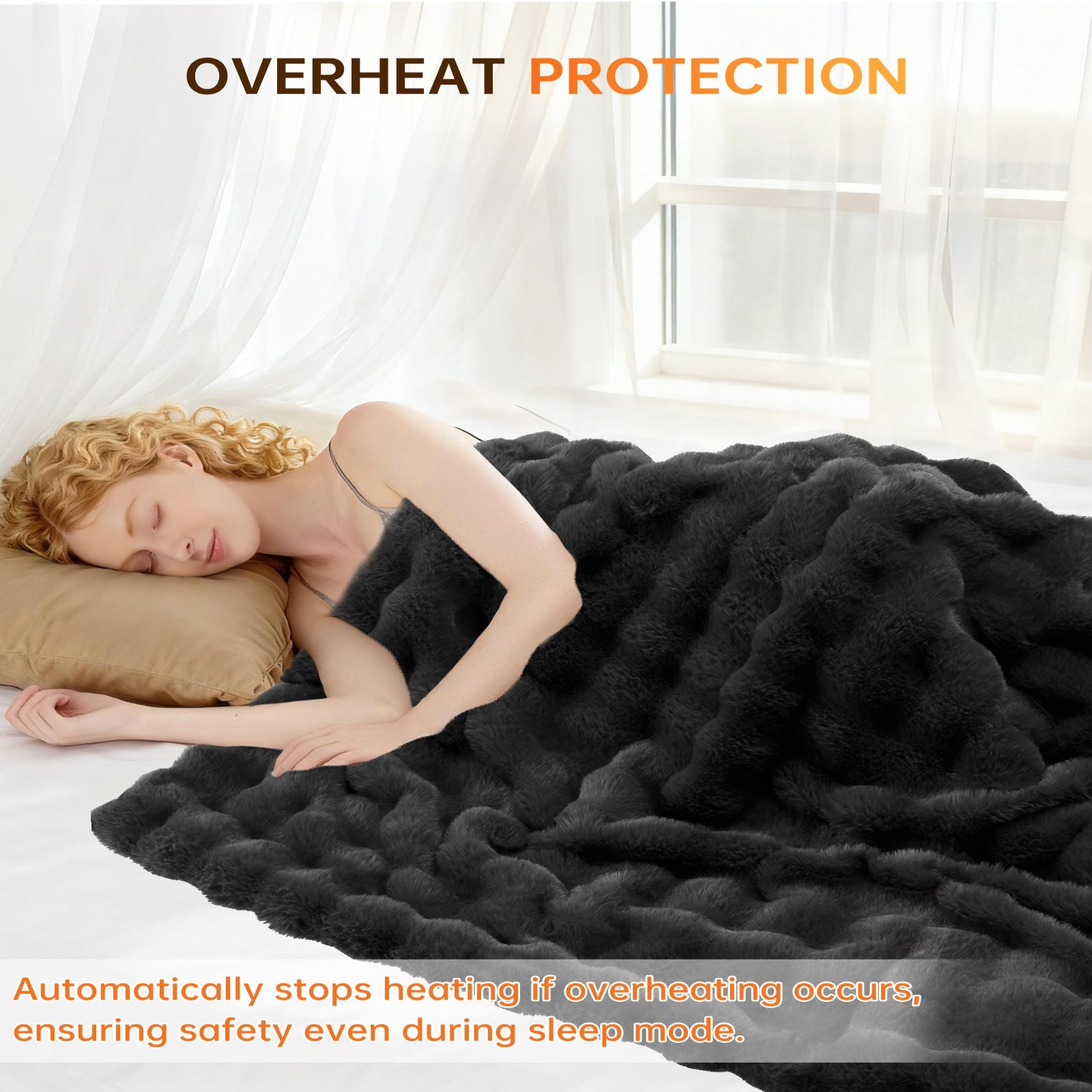 Garvee Heated Blanket King, Dual Control Faux Fur Electric Blanket with 4 Heat Settings, Soft Bubble Blanket with 8 Hour Auto-Off & Overheat Protection, for Gifts Home Couch or Bed, Dark Grey