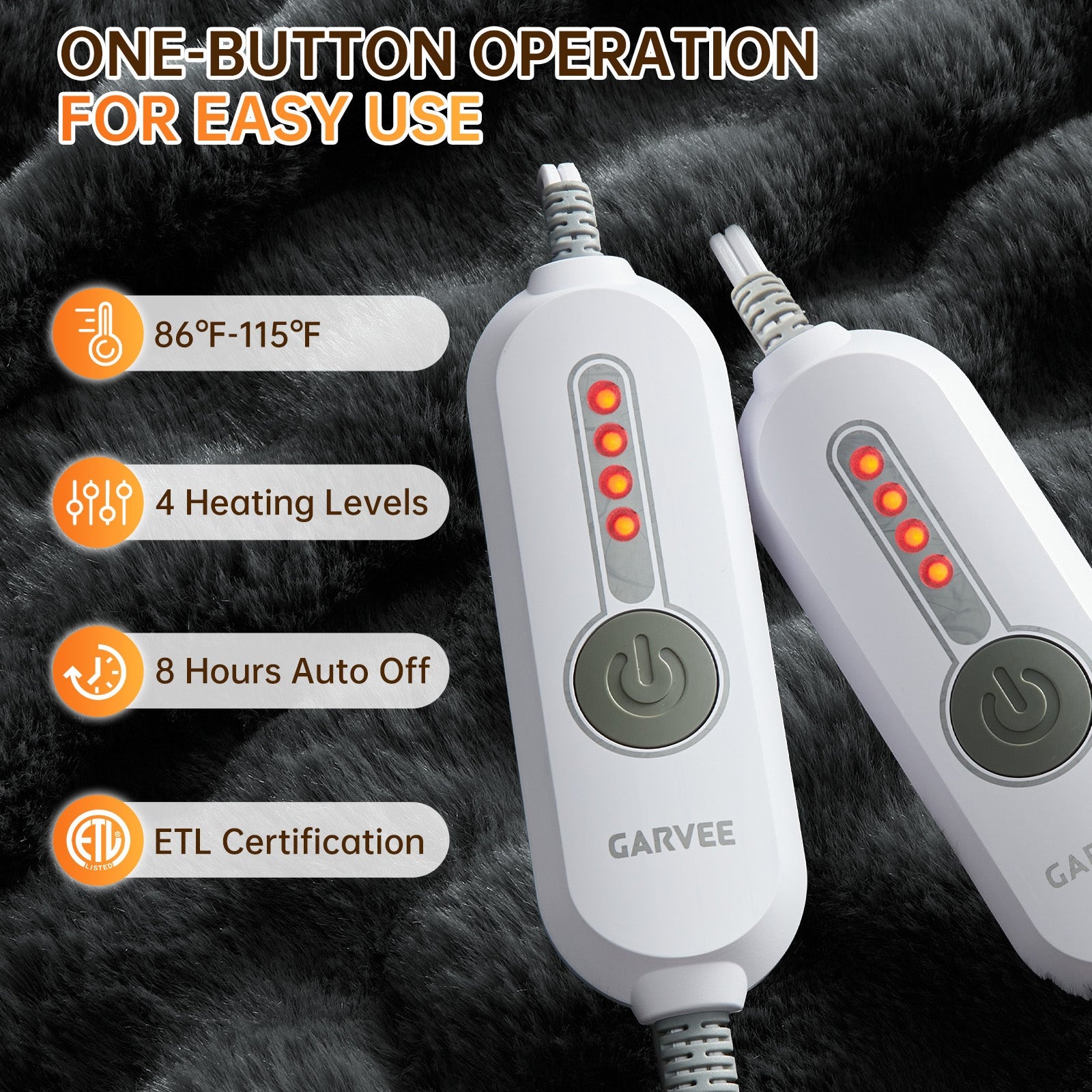 Garvee Heated Blanket King, Dual Control Faux Fur Electric Blanket with 4 Heat Settings, Soft Bubble Blanket with 8 Hour Auto-Off & Overheat Protection, for Gifts Home Couch or Bed, Dark Grey