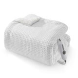 Garvee Electric Heated Throw Blanket, Waffle Textured Heating Blanket, Plush Flannel & Sherpa for Sofa, 4 Heat Levels, 4-Hour Auto Shut Off, Machine Washable, 50" x 60", White - White