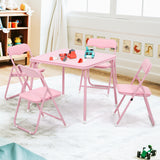 Garvee Pink 5-Piece Kids' Table & Chairs Set - Leather-Padded Folding Chairs, Foldable Square Activity Table with Durable Steel Frame & Soft Cushion for Eating, Reading, Play