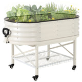 Garvee Galvanized Raised Garden Bed Kit with Storage Rack – Sturdy Oval Metal Planter Box on Legs for Vegetables, Herbs & Flowers – Corrosion-Resistant, Tool-Complimentary Assembly – White, Open, 120×60×30cm - White