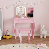 Garvee Kids Vanity Table Set with LED Lighted Mirror, Jewelry Storage and Stool, Pink - Pink
